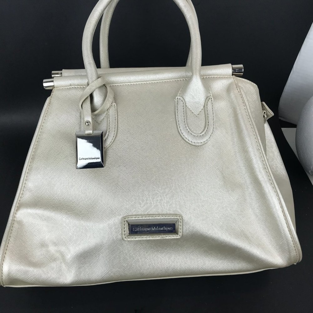 Catherine Malandrino Silver metallic leather tote with crossbody strap